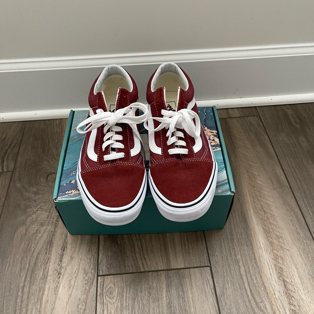 Vans Red and White Athletic Shoes Skateboarding Style